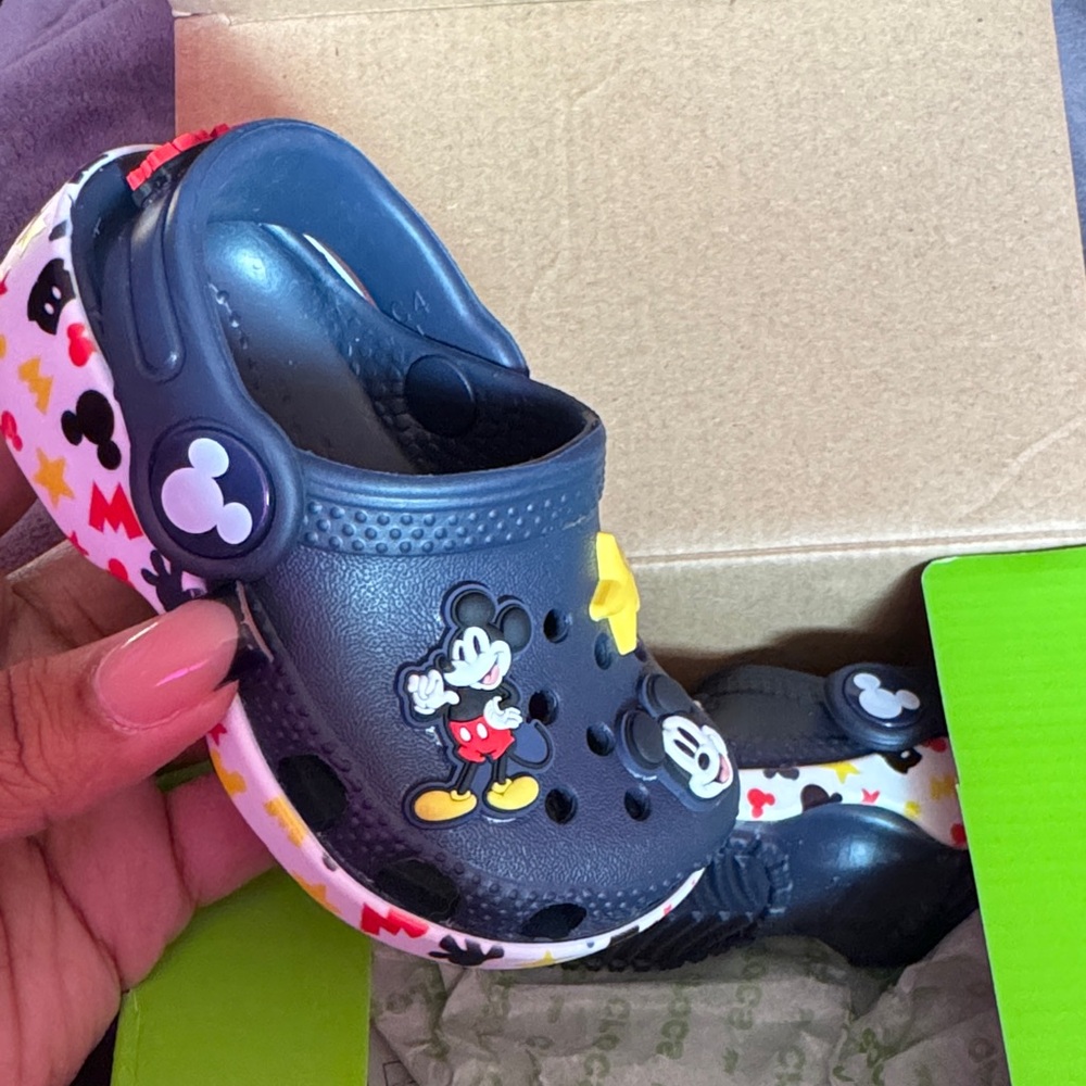CROCS Kids Black Mickey Mouse Clog with Multicolor Trim